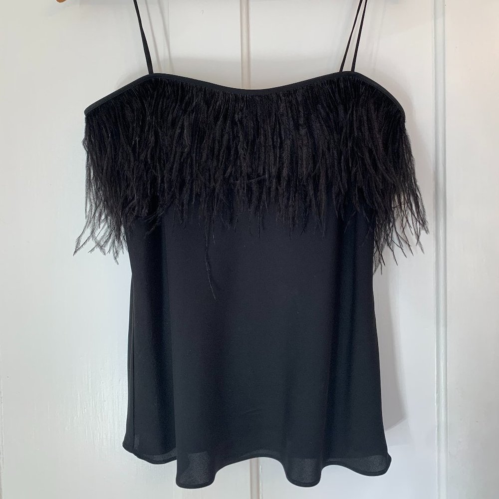 Milly Black Verona Stretch Silk Feather Tank